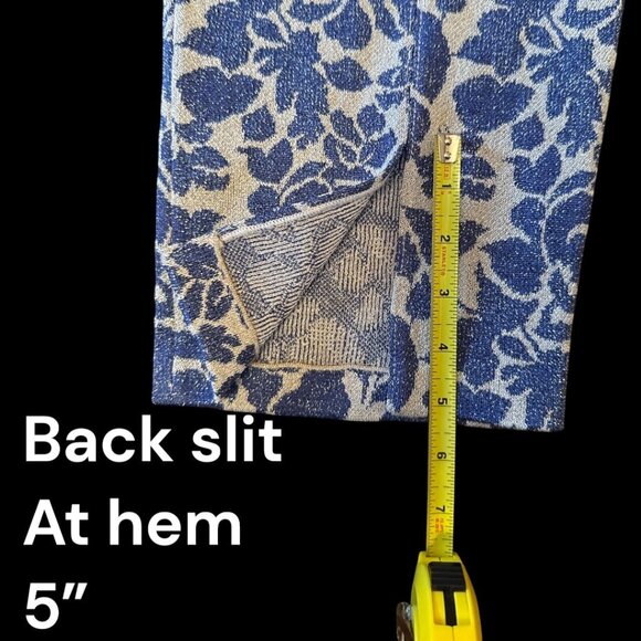 ST. JOHN Blue Floral Knit Metallic Shimmer Ankle Pant Size 16 - Picture 6 of 8